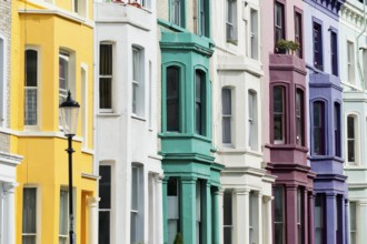 Colourful terraced houses, Portobello Road, Notting Hill, London, England, United Kingdom, Europe