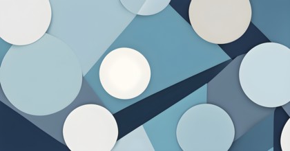 Minimalist composition of overlapping geometric shapes with clean lines and muted soft pastel