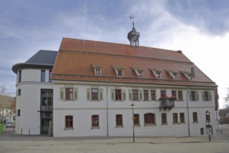 Town hall with spire, Langenau, Alb-Donau district, Swabian Alb, Baden-Württemberg, Germany, Europe