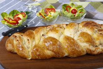 Swabian cuisine, hearty yeast plait with smoked meat, salty wreath bread, yeast yeast dough pastry,