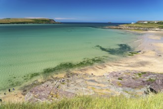 Beach and estuary of the River Camel near Polzeath, Cornwall, England, Great Britain