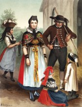 Traditional costumes in Germany around 1820, Nieder, Churhessen, Nenndorf, family in traditional