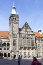 New town hall with town hall tower on the market square in Chemnitz, Saxony, Germany, Europe