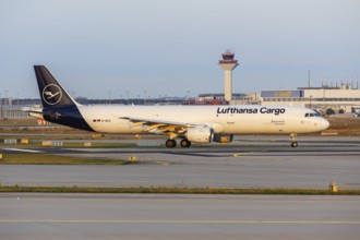 A Lufthansa Cargo Airbus A321-200P2F aircraft with the registration D-AEUI at the airport in