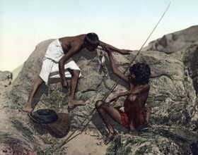 Ceylon, Singhalese-Fisherboys, Historic, digitally restored reproduction from a 19th century