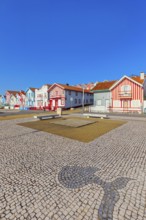 Traditional wooden striped houses, Costa Nova do Prado, Aveiro, Portugal, Europe