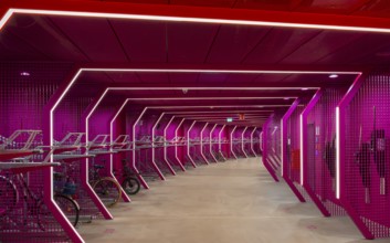 Underground car park for bicycles, redesigned Potsdamer Platz station, Sony Center, Berlin,