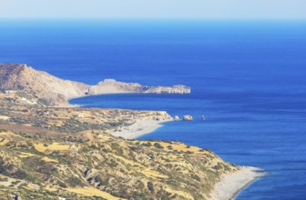 View of Southern Crete coast, Triopetra, Southern Crete, Crete, Greek Islands, Greece, Europe