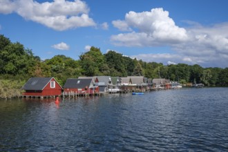 Schwerin, Mecklenburg-Vorpommern, Germany, boathouses on the Ziegelsee, in the 1970s some sections