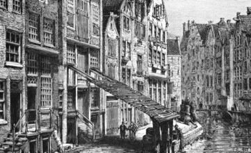 Row of houses in the historic centre of the Dutch capital Amsterdam, gabled houses on a canal,