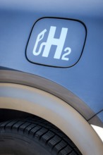 Herten, North Rhine-Westphalia, Germany - Tank cap h2, hydrogen car fills up with H2 hydrogen at an