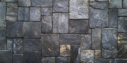 Banner with irregular square shaped gray cobblestones. Generative AI, AI generated