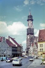 Historic buildings in the city of Landshut, Bavaria, Germany in 1970