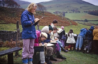 Secondary school girls doing fieldwork in geography, Great Britain 1970s Girls doing fieldwork,