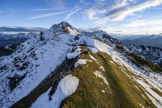 Mountain landscape with snow in autumn, summit and ridge of the Kramerspitz, Ammergau Alps, in