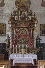 Altar in the Maria Gern pilgrimage church in the Bavarian Alps in Berchtesgaden, Bavaria, Germany,