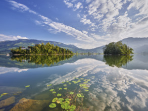 Lake Lauerz with Schwanau Island, Lauerz, Canton Schwyz, Switzerland, Europe