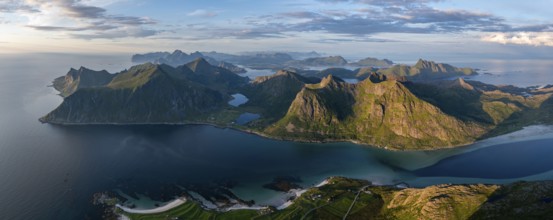 View of the fjords and mountains of Lofoten, Norway, Europe