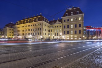 Hotel Taschenbergpalais Kempinski Dresden, palace, baroque architectural style, street with tram