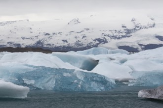 Icebergs on the Joekulsarlon glacial lake or lagoon