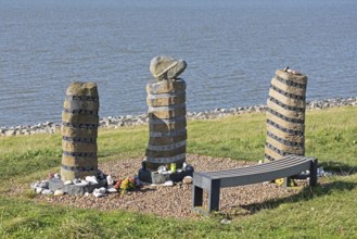 Memorial site for those buried at sea, harbour, Strucklahnungshörn, Nordstrand, North Frisia,