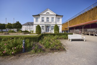 Historic inhalatorium with graduation tower and rose garden in Bad Salzuflen, Lippe district, North