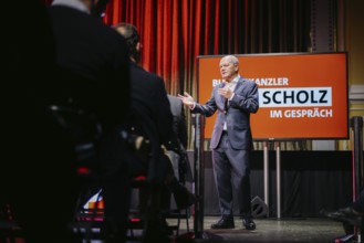 Olaf Scholz (SPD), Federal Chancellor recorded during a citizens' dialogue of the SPD in Halle