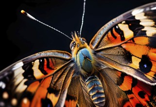 Extreme close-up of a painted lady butterfly (Vanessa cardui), AI generated