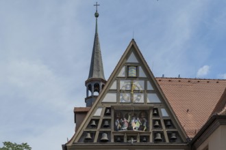 Glockenspiel with running figures at the Bürgerspital, inaugurated in 1956, Würzburg, Lower