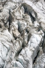 Glacier ice with crevasses, La Jonction, Chamonix, Haute-Savoie, France, Europe