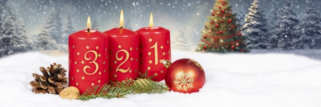 Third 3rd Advent with candle Christmas Christmas tree Christmas card for Christmas time Banner with