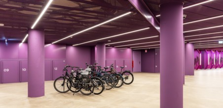 Underground car park for bicycles, redesigned Potsdamer Platz station, Sony Center, Berlin,