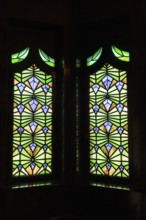 Stained glass window in the staircase, interior design of the town hall in Chemnitz, Saxony,