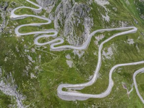 La Tremola, world-famous serpentine road through the Val Tremolo, road construction monument,