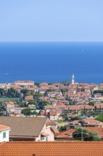 View from Diano Castello down to Diano Marina on the Italian Riviera and the Gulf of Diano Marino