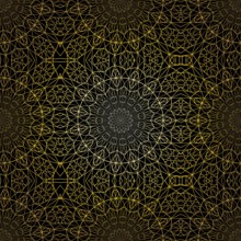 Geometric gold lace seamless pattern. Arabic tile lattice vector background.