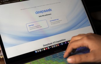 In this photo illustration, the DeepSeek app is displayed on a laptop on January 29, 2025 in New