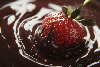 Strawberry fruit dipped in melted hot chocolate. Generative AI, AI generated