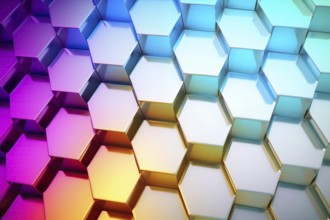 Gradient honeycomb pattern illuminated with vibrant colors. Ideal for backgrounds, wallpapers, and