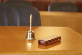 Close-up of a hand bell used, for example, in meetings, committees or courtrooms (here: council