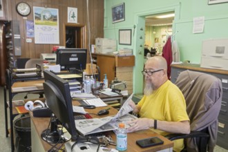 Rocky Ford, Colorado, Toby Jaramillo works in the office of the Rocky Ford Daily Gazette, a