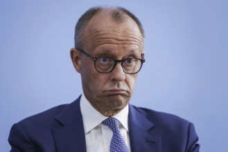 Friedrich Merz, CDU party chairman, at the Federal Press Conference on the consequences of Solingen