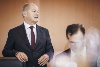 Federal Chancellor Olaf Scholz, (SPD), recorded during the cabinet meeting at the Federal