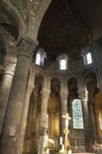 Orcival. Choir of Notre-Dame d'Orcival basilica showcasing Auvergne Romanesque architecture in