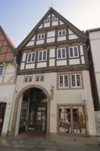 House with shop, Lemgo, North Rhine-Westphalia, Germany, Europe