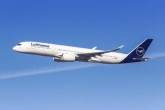 A Lufthansa Airbus A350-900 aircraft with the registration D-AIXC at the airport in Munich,