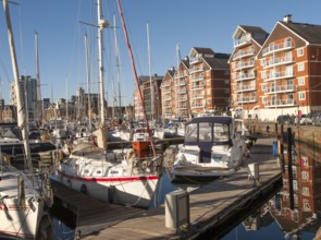 Marina and new apartments in the Wet Dock, Ipswich, Suffolk, England, UK