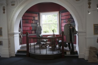 Writer Sir Arthur Conan Doyle and his fictional detective Sherlock Holmes display in Dartmoor