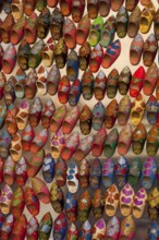 Small babouche magnets on a market, shoes, painted, trade, market, trader, bazaar, offer,