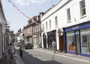 Historic buildings on High Street in old harbour area of Poole, Dorset, England, UK